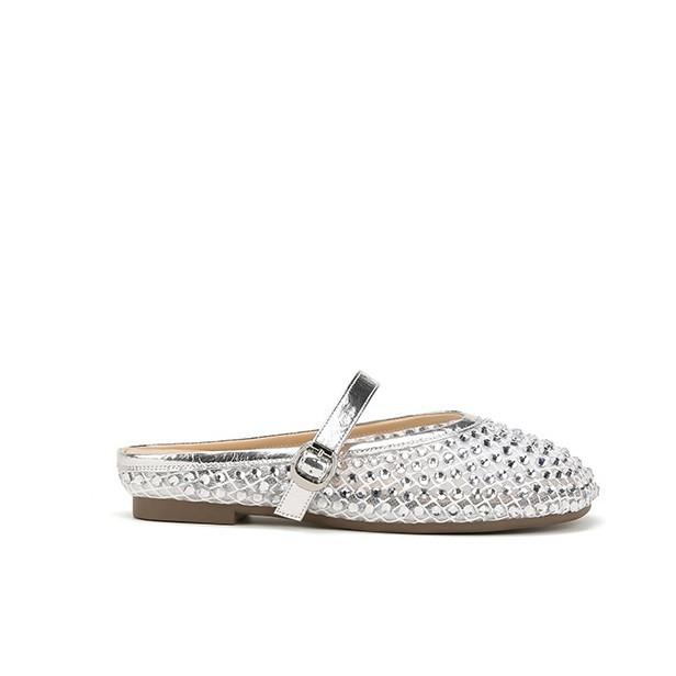 Yuanlitong Streamer Mesh Yarn Fashionable Versatile Rhinestone Mesh Breathable Buckle with Bag Head Vacation Slippers Women's Semi-drag Summer