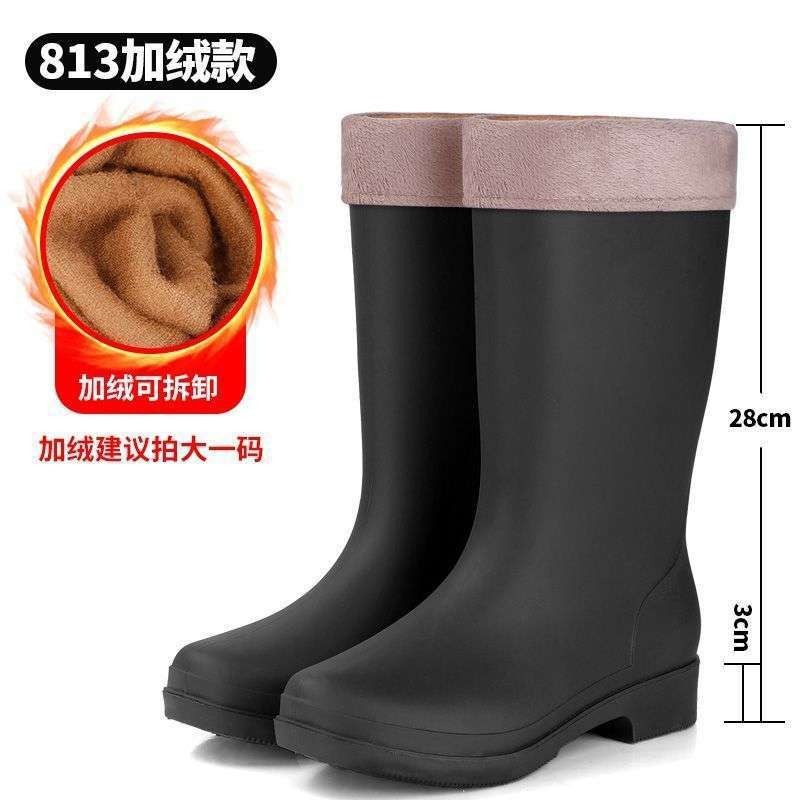 High tube rain shoes water boots thickened fashion waterproof and non-slip water shoes rubber shoes rain boots velvet adult women's thermal overshoes