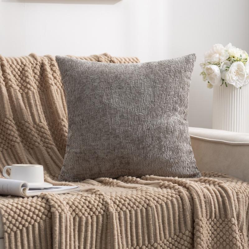 Pillow Cover Chenille Living Room Sofa Simple Modern Double-sided Solid Color Cushion Cover Core-free Bedside Pillow Backrest