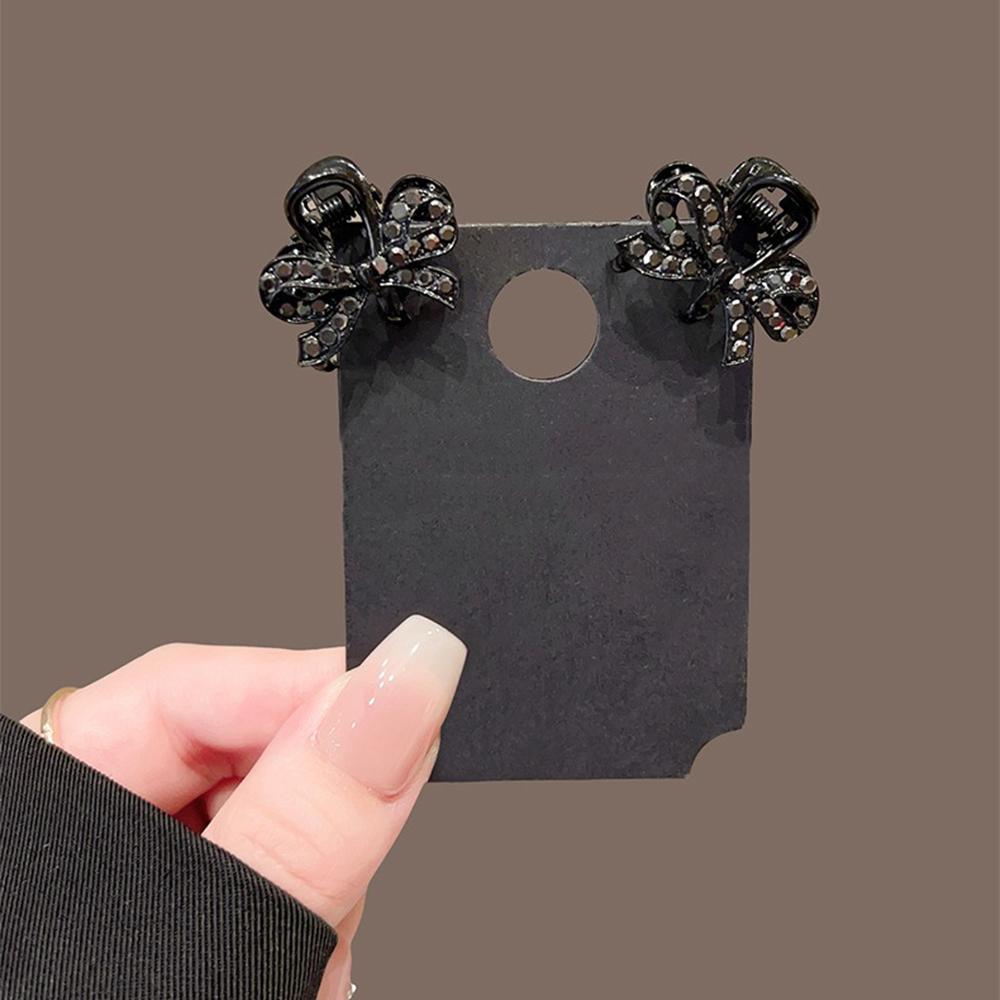 Black Sparkling Diamond Butterfly Knot Hair Grab French Elegant Hairstyle Accessories Date Dressing Afternoon Tea Fashion Choice