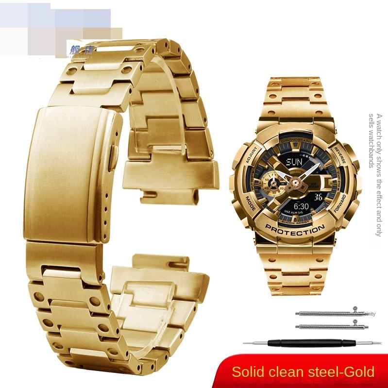 golden Black stainless steel solid turtle buckle strap 16mm for Casio G-Shock GM-110 GA-110GB small steel gun metal Watchband