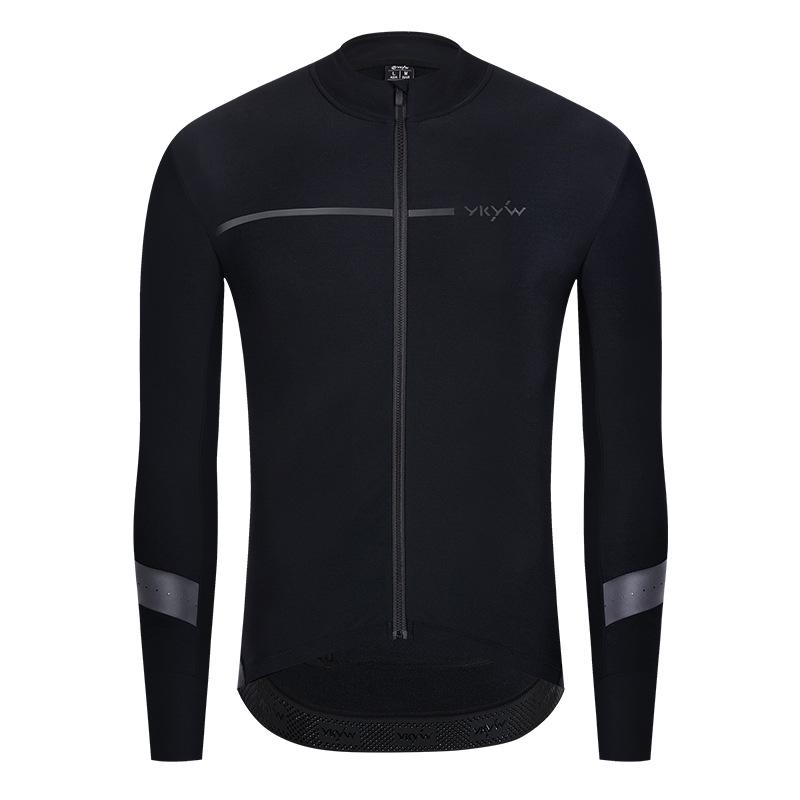 YKYWBIKE Men's Fleece Long Sleeve Cycling Jersey - Solid Color, Autumn/Winter Warmth