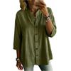 Women Casual Vintage Style Solid Color Button Down Shirt 3/4 Sleeve Loose Fit Blouse Lightweight Comfortable Fabric