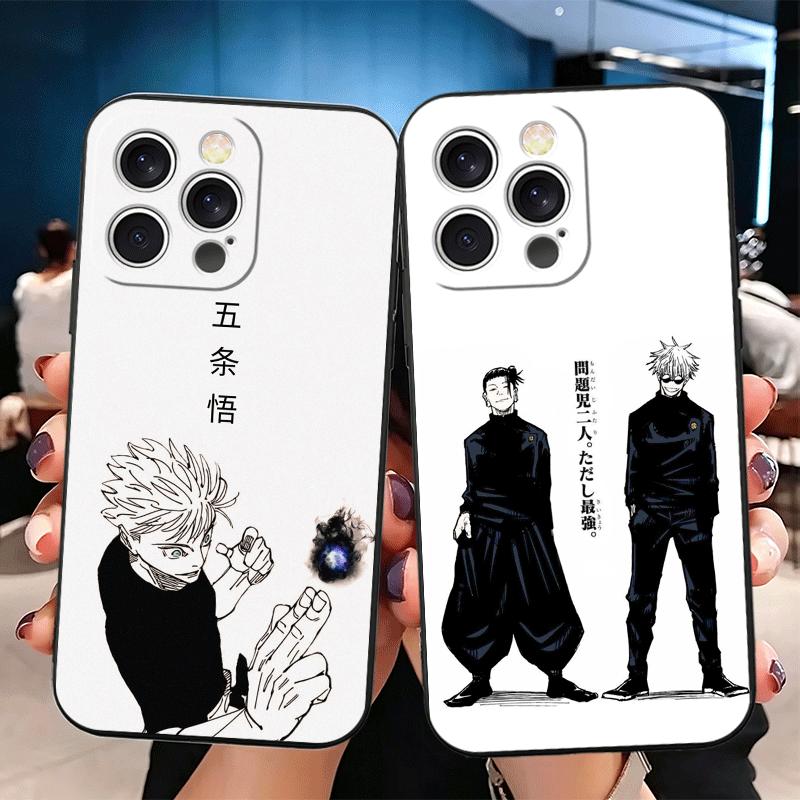 JUJUSU Anime Character Black White Soft Phone Case for iPhone 16 16E 17 Air 15 Pro Max 14 Plus 13 Mini 11 12 7 Black Cover Back