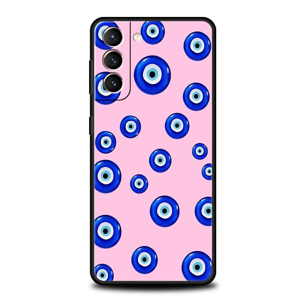 Phone Case For Samsung Galaxy S23 S22 Ultra S20 S21 FE 5G S10 S9 Plus S10E S8 Note 20 Black Cover Lucky Eye Blue Evil Eye Print