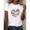 European Size Plus Size - Women'S Floral Heart Print T-Shirt, Soft And Comfortable, Suitable for All Seasons,Featuring a Pink And Purple Floral Design
