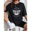 Women Casual T Shirt White Cat Face Graphic Print For Everyday Wear
