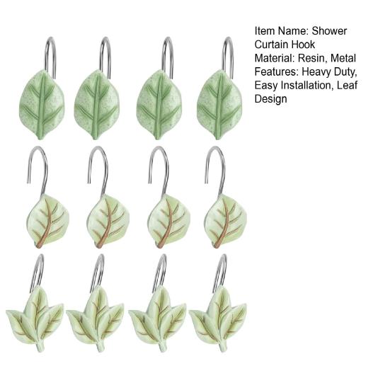 12 Pcs Leaf Shower Curtain Hooks Shower Curtain Hangers Heavy Duty Metal Shower Curtain Rings for Bathroom Decoration