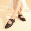 Retro Sheepskin Women's Shoes Spring Small Square Head Shallow Mouth Low Heel Flat Bottom Single Shoes Beaded Mom Commuting Mary Jane Shoes Women