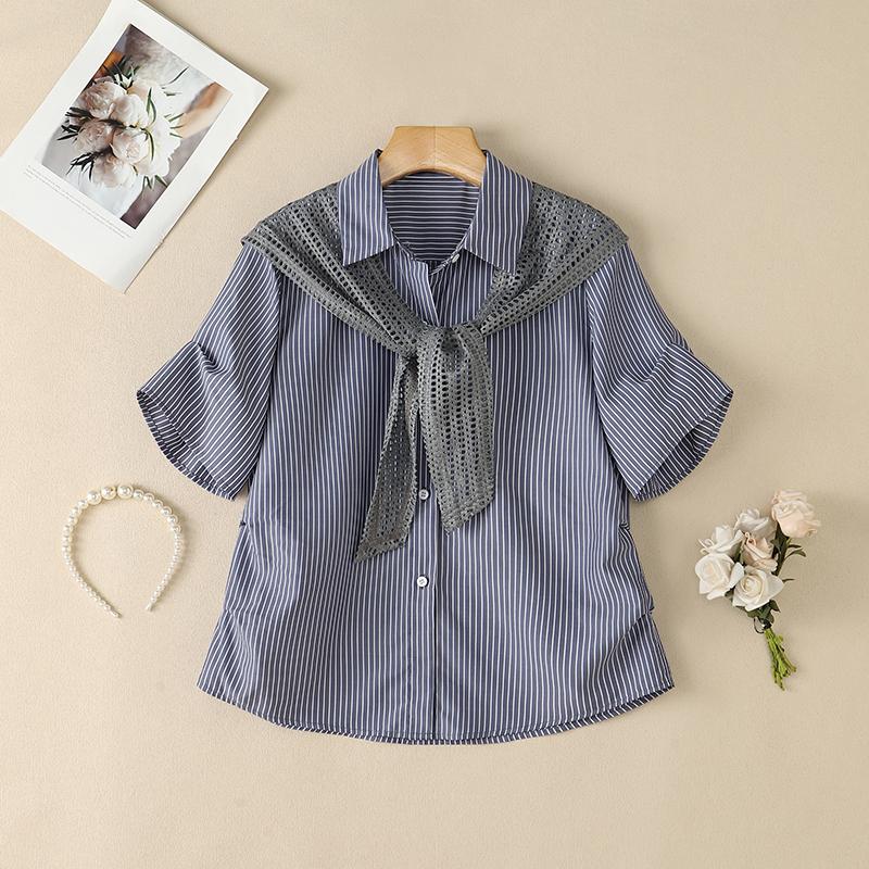 ZANZEA Blusa Casual de Mujer con Cuello Vuelto, Manga Corta Suelta a Rayas
