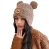 Cartoon bear plush thread warm hat women winter pullover ear protector knitted hat trendy face small cycling hat