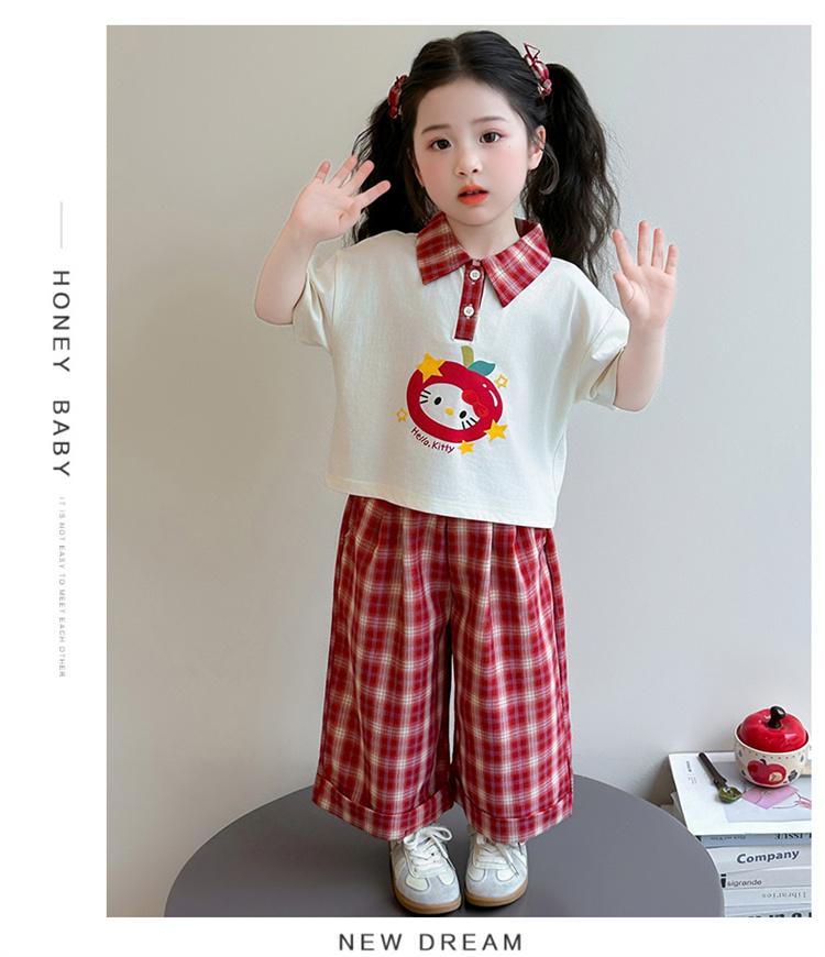 Girls' Korean Edition Set Summer 2026 New Girl's Cartoon Short Sleeve Summer Dress Children's Wide Leg Pants Two Piece Set