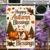 2D Flat Happy Autumn Blessings Cute Fox Pumpkin Maple Leaf Metal Sign - 8.0x12.0inch Aluminum Wall Art, Farmhouse Thanksgiving Halloween