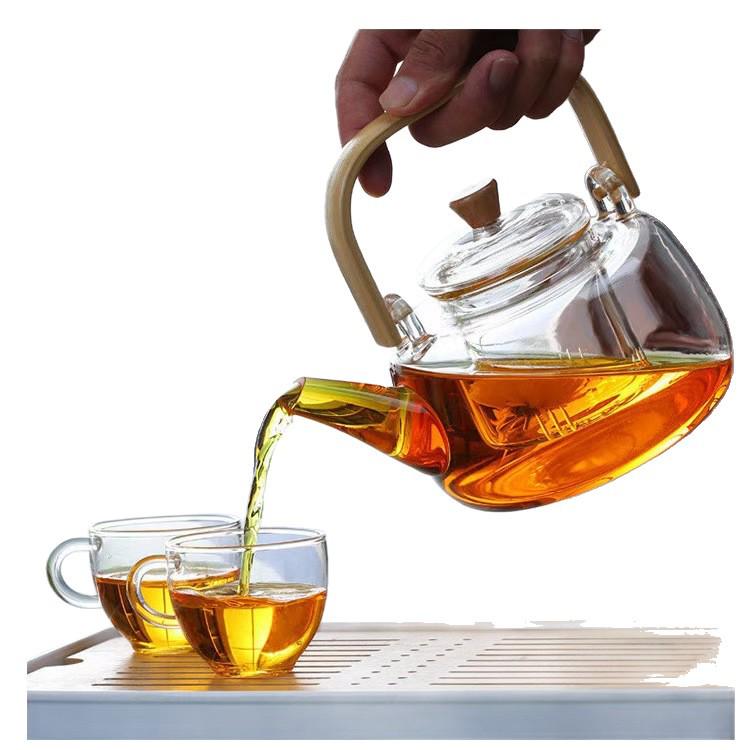 Japanese-Style Handmade High-Temperature Resistant Glass Teapot with Large Bamboo Handle for Brewing
