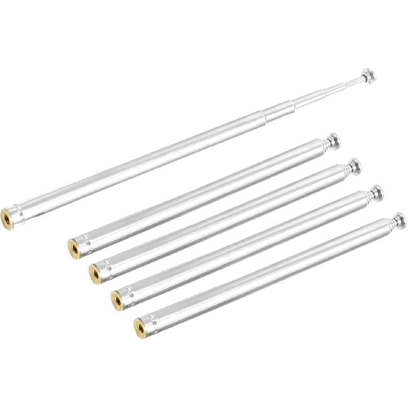 Uxcell 5 Sections Telescopic Antenna, 12 Inches 310mm Long for AM FM Radio TV, 5 Pcs Communications for Home Theater, Silver Tone