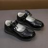 Girls Black Performance Shoes Glossy Kids Leather Shoes Pu Simple Bow 2025 Brand New Children Flat Shoes Round Toes Versatile
