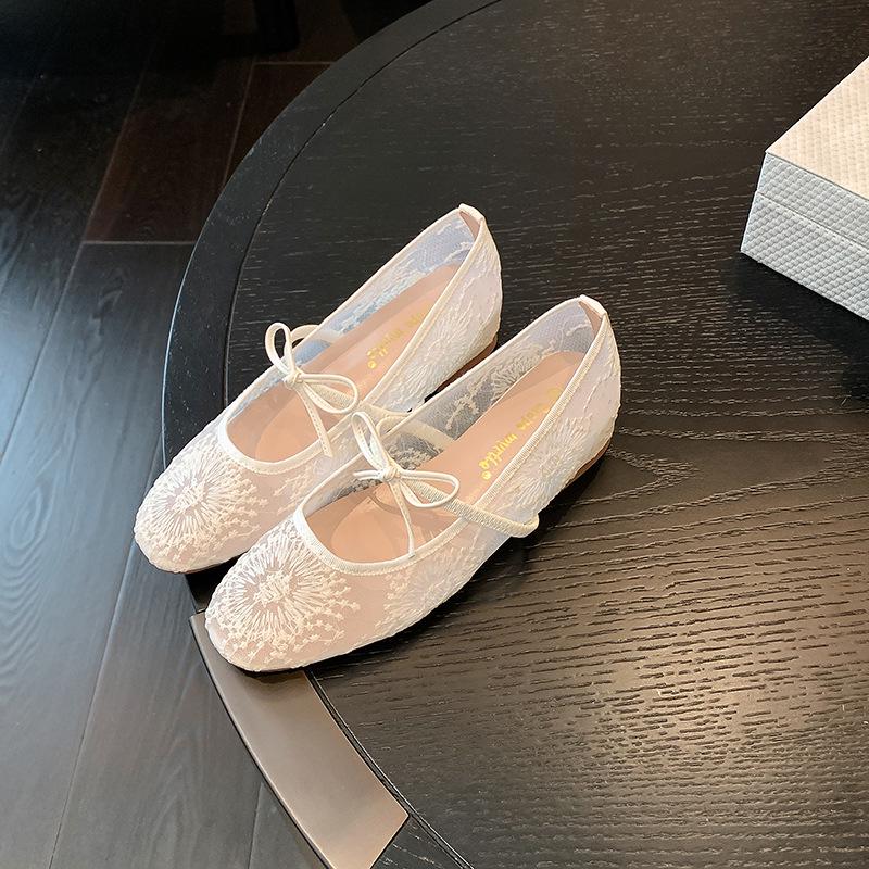 Grape Style Mesh Lace Bowknot Square Toe Hidden Heel Mary Jane Shoes for Women, Summer Collection