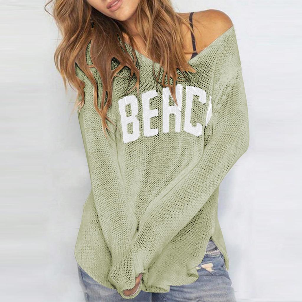 Women V Neck Hollow Knit Crochet Pullover Sweater Loose Fit Lightweight Top Casual Beach Pullover Knitted Blouse