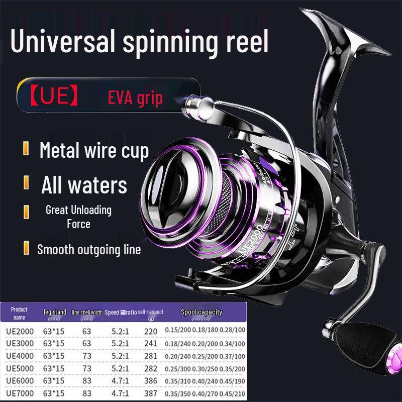 All-Metal Spinning Reel with Slanted Line Cup for Long-Cast Smooth Lure, Sea, and Rock Fishing.
