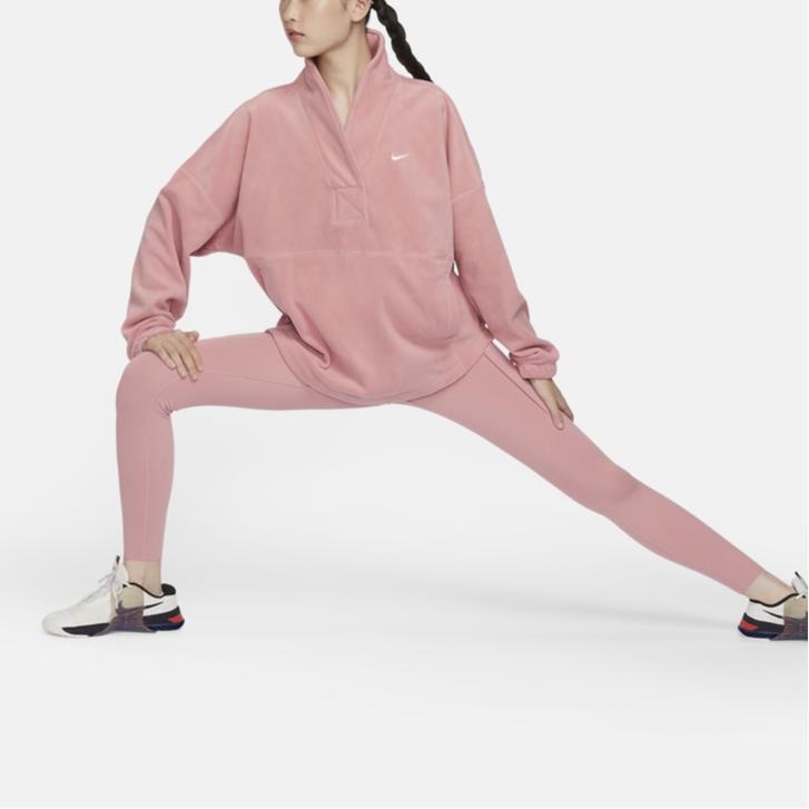 Nike Therma-FIT One Loose V-Neck Fleece Sweatshirt Women Tops Stardust-Red FB5643-618