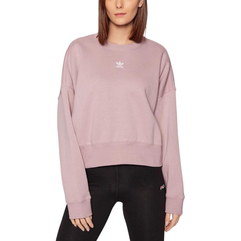 adidas Originals Simple Casual Sports Round Neck Drop Shoulder Short Logo Sweatshirt Women Sweatshirt Pink HF7480