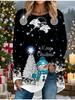 Taglie Forti Donna Primavera Natale Pupazzo di Neve Stampata Comoda Manica Lunga Girocollo T-shirt Casual Larga Media Lunghezza Maglietta Top
