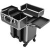 Travel Beauty Luggage Portable Large Capacity Makeup Train Case, with 2 Keys and 4 Universal Wheels Black/Pink