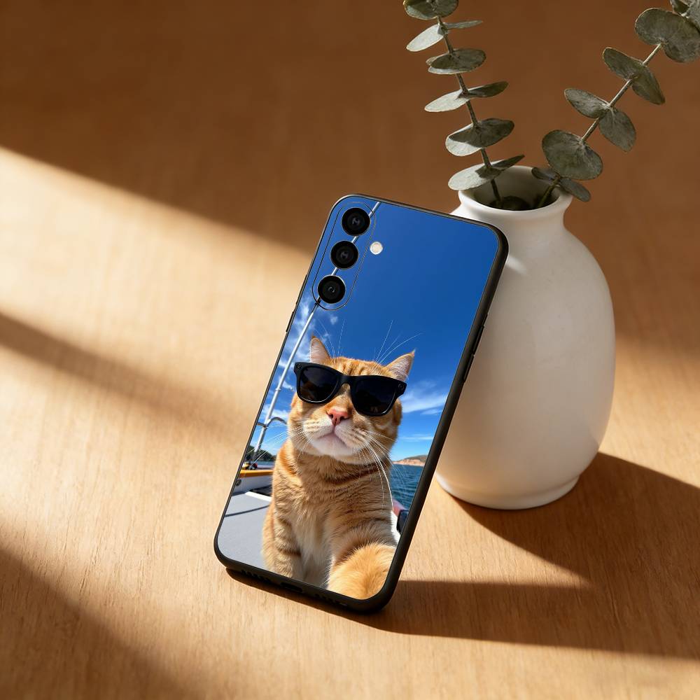 Cute Cool Sunglasses Cat  Phone Case For Samsung Galaxy A91,80,73,72 ,71,53,52,32 ,31,22,21s,20,Soft Black Case