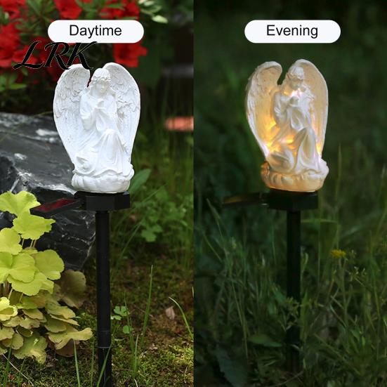 Outdoor Garden Art Statue Solar Angel Light, Waterproof Pathway Retro Lighted Praying Villa Backyard Lighting with Stake for Patio Lawn Walkway