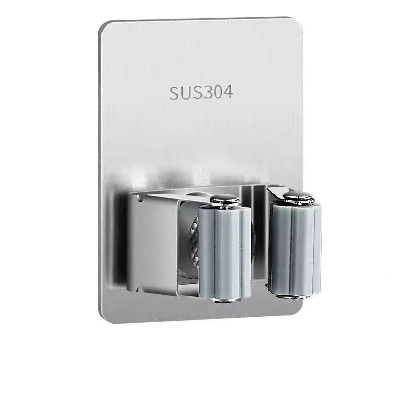 Stainless Steel No-Drill Mop & Broom Wall Mount Clip with Strong Adhesive