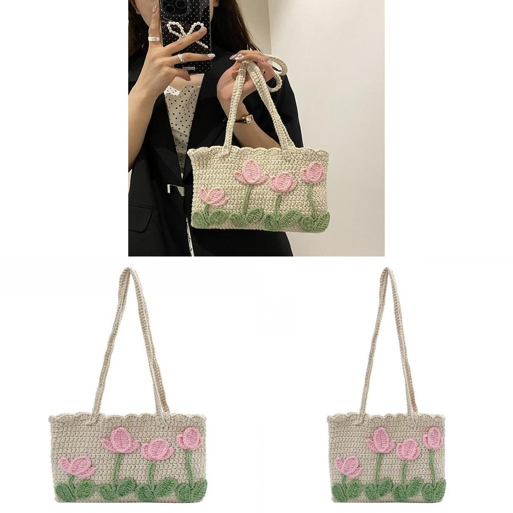 No Brand Handmade Knitted Tote Bag With Woven Pattern For Casual Daily Use