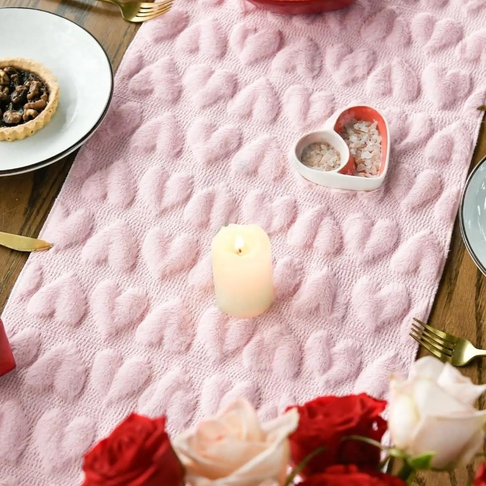 Thickened Love Heart Table Runner Fuzzy Dining Table Runner Anniversary Party