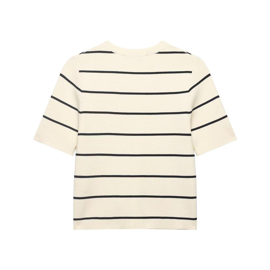 2026 Spring European-Style Striped Knit Cardigan with Half Skirt