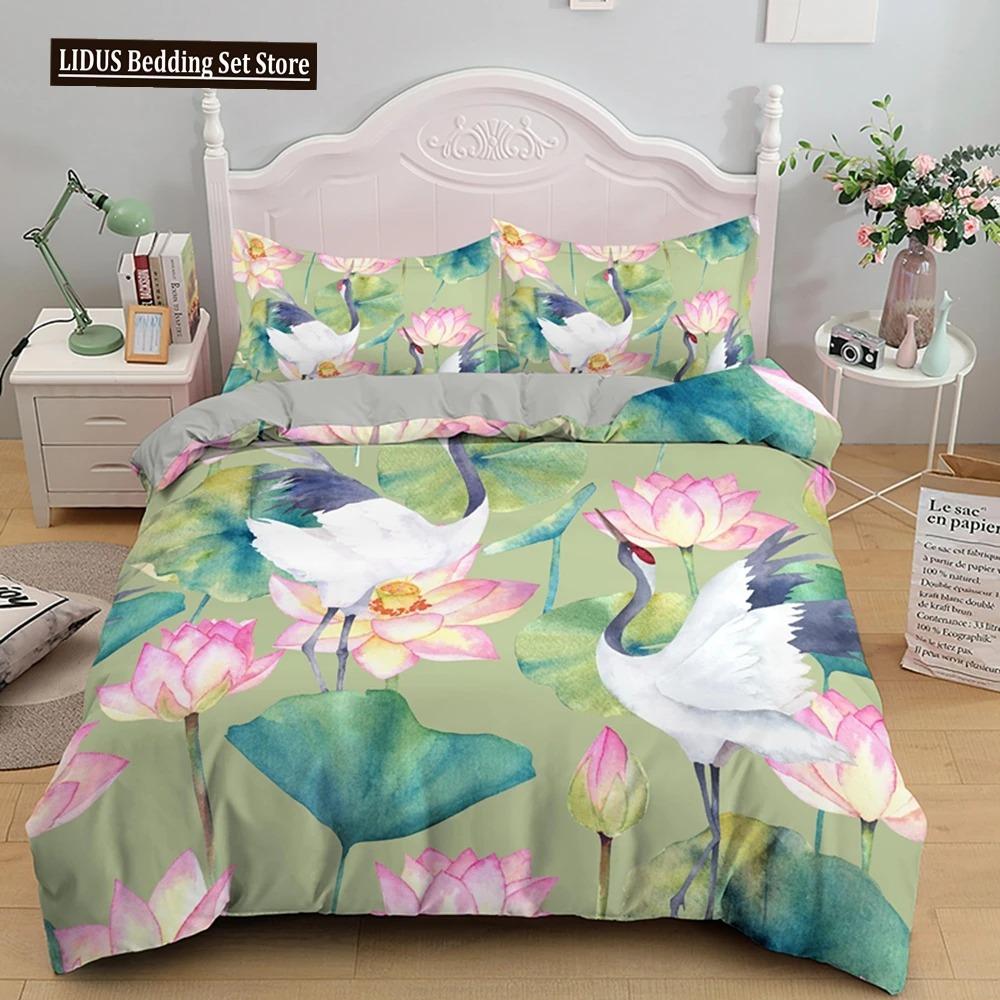 

Комплект постельного белья Lotus с розовыми цветами и зелеными листьями из полиэстера, одеяло размера King Queen для детей, девочек и женщин, комплект постельного белья 70x133cm 2pcs