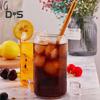 Glass Tumbler with Bamboo Lid Brushes Straw 470ml Can Shaped Glass Cups for Iced Coffee Soda Tea Beer & Ice Coffee Glasses Reusable Glassware