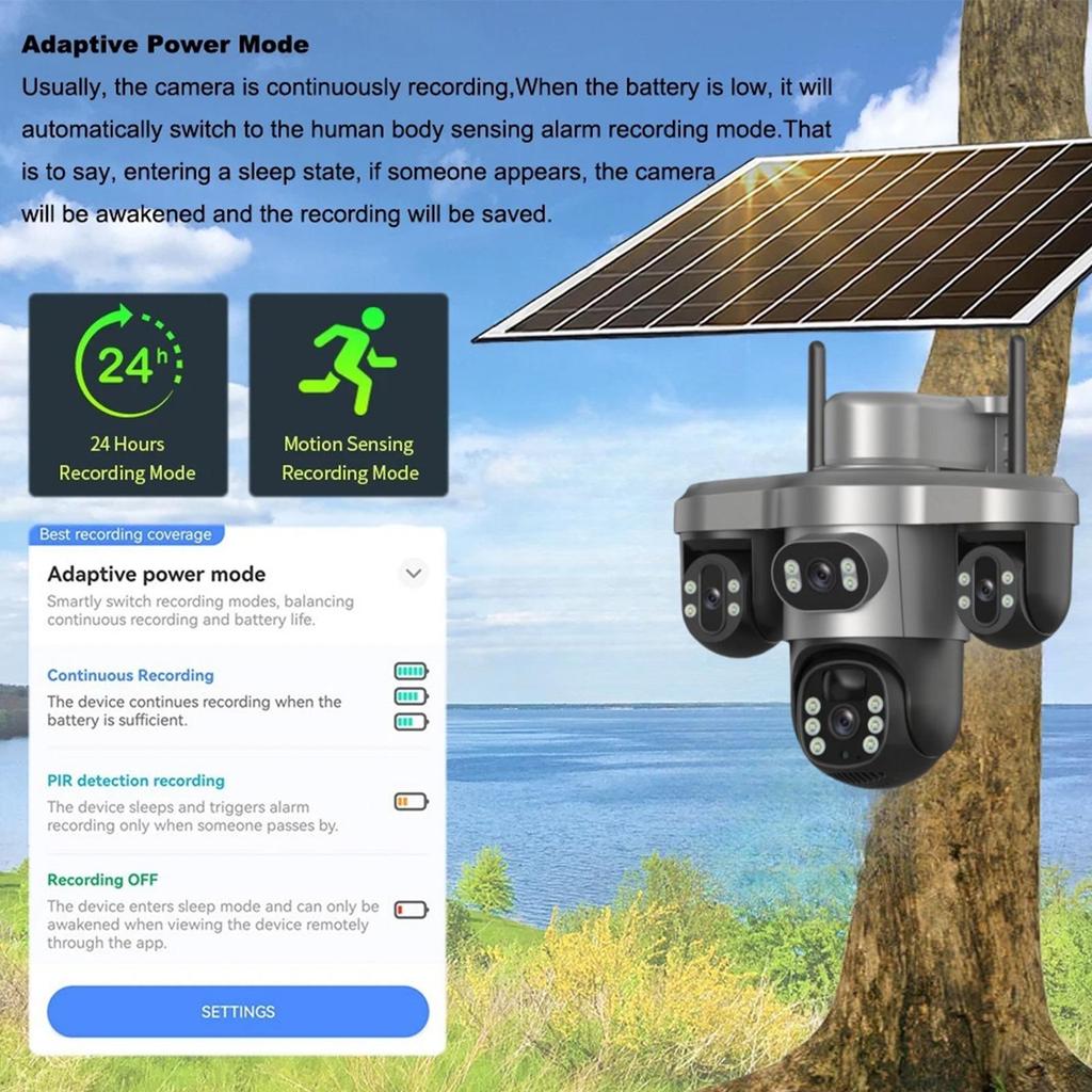 V380 Solar-Powered 4G Outdoor Camera with Triple Lens and Gimbal Rotation