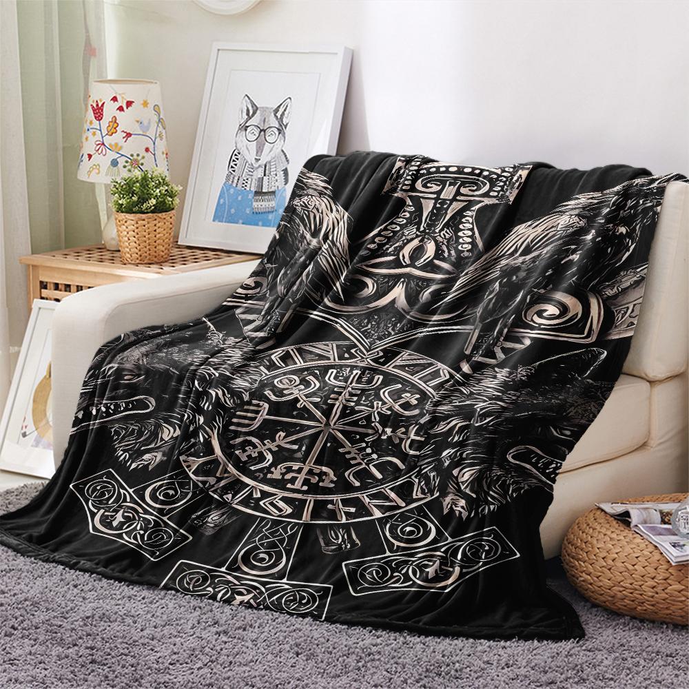 1Pc Viking Symbol Print Flannel Blanket, High Quality Comfortable for All Seasons, Home Decor, Warmth and Comfort, Perfect for Gifts