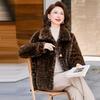 Women's fur integrated thickened leopard print loose middle-aged and old women's autumn and winter new short coat to keep warm