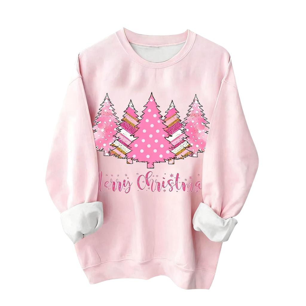 Women's Christmas Tree Printed Fashionable Round-neck Long-sleeved Sweatshirt Top