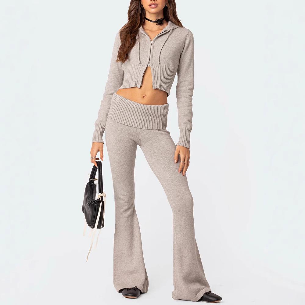 European and American fashion suit women's casual sports zipper hooded top trousers two-piece set women