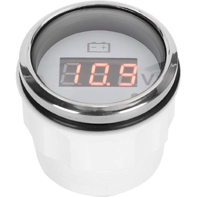 Voltage Meter, 2in Battery Voltage Gauge LED Digital Display IP67 Waterproof Smart Alarm Universal for Boat Auto (Black)