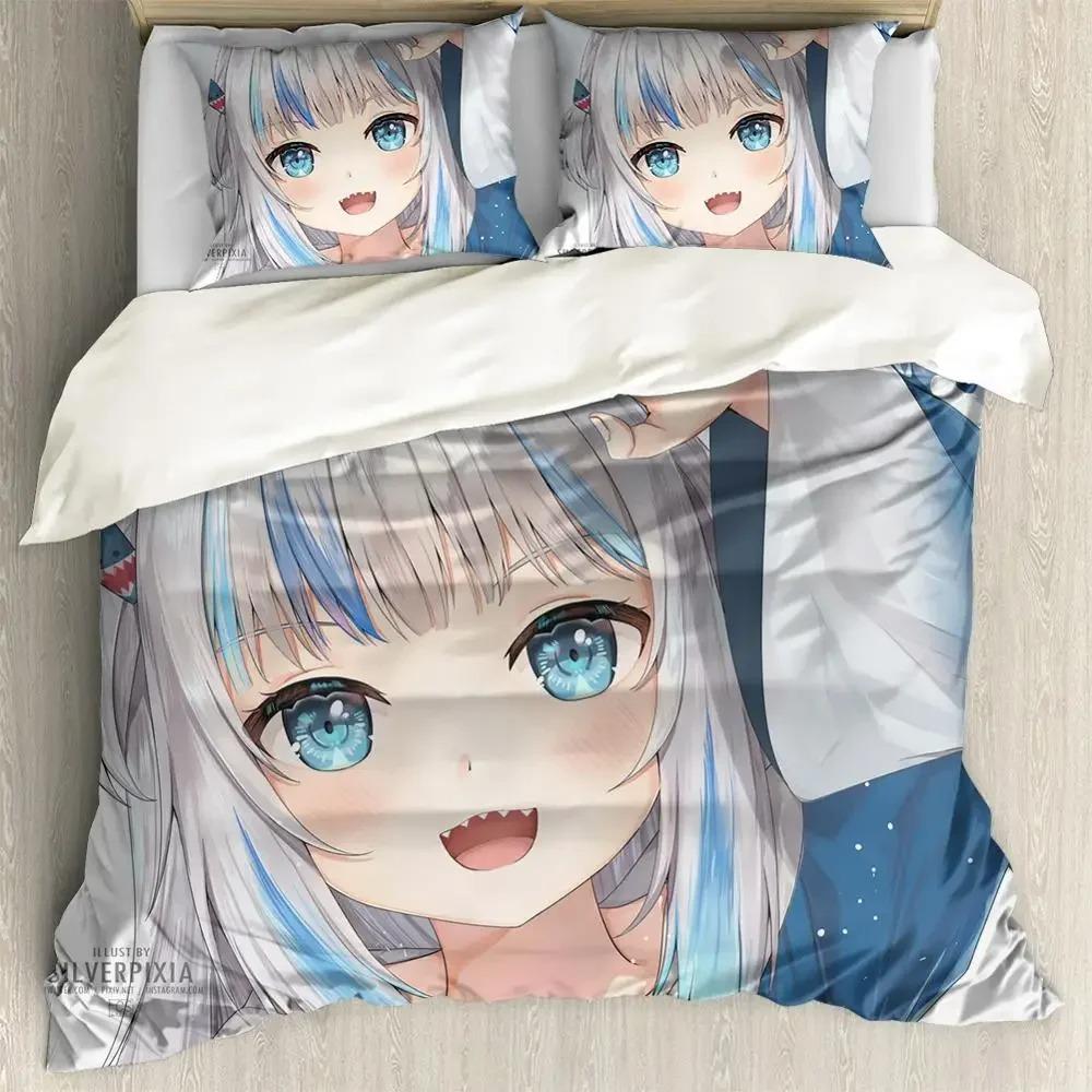 Anime Hololive EN Gawr Gura 3D Printed Bedding Set Duvet Covers Pillowcases Comforter Bedding Set Bedclothes Bed Linen