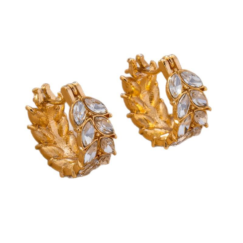 French Wheat Ear Hoop Earrings - Sparkling Rhinestone Luxury, Korean Style