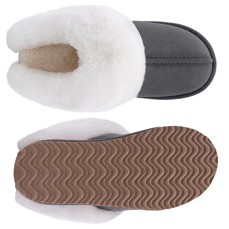 Fashion Kidmi Woman Slippers Indoor Outdoor Fuzzy House Slippers for Women Fluffy Memory Foam Suede Slippers Faux Fur Collar Woman Shoes