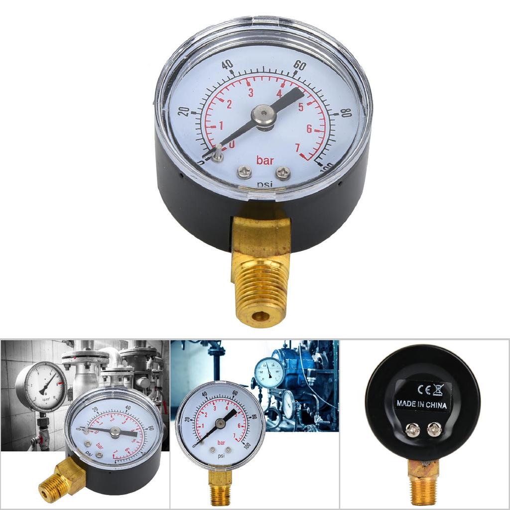 Mechanical Pressure Gauge 18inch BSPT Bottom Connection for Air Oil Water (0100psi 07bar)