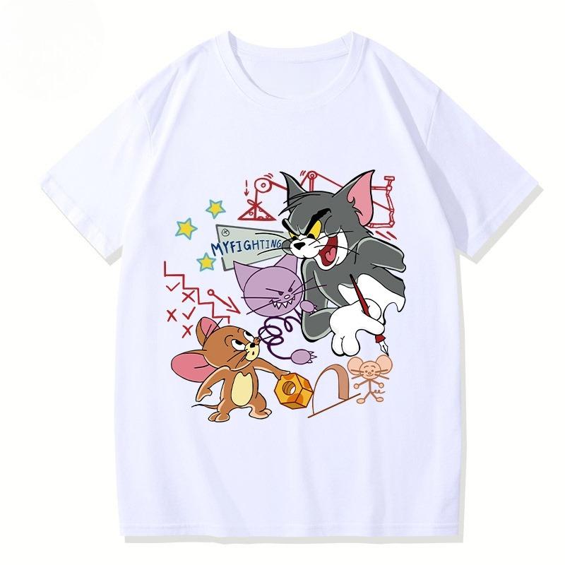 Miniso 2025 Summer New Tom and Jerry Printed Tshirt Is A Loose and Fashionable Couple Shortsleeved Top for Men and Women