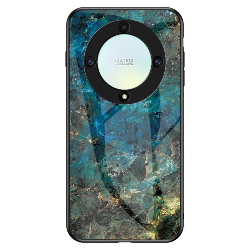 

For Honor X9a 5G Phone Case Marble Pattern Anti-Scratch Tempered Glass+PC +TPU Cover Emerald Marble