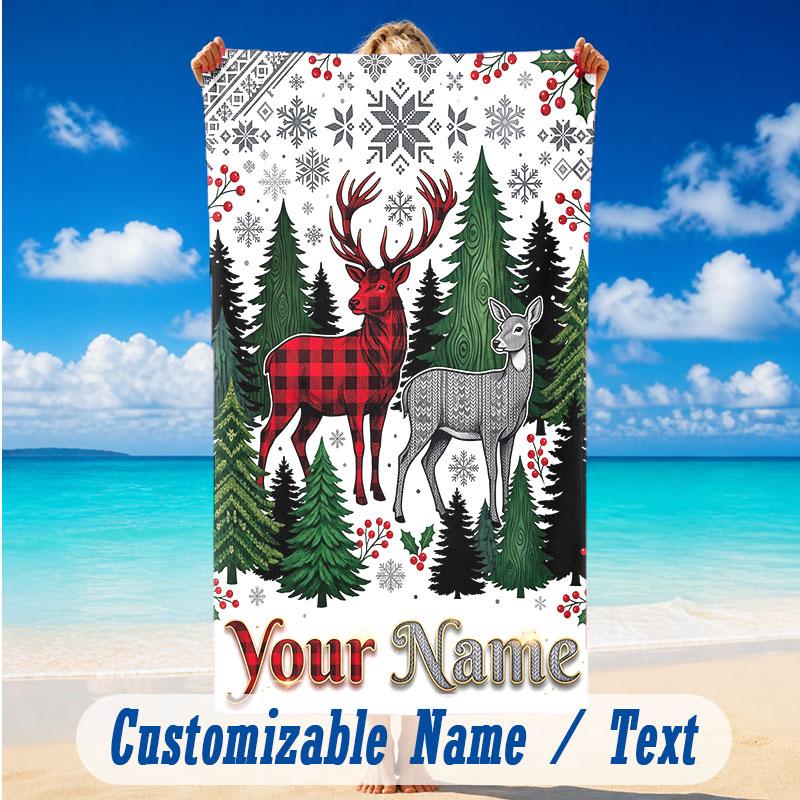 Deer Theme Beach Towel Personalized Custom Name & Text Soft Quick Dry Beach Towel for Swimming Travel