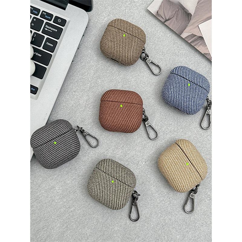 Niche Striped Cloth Pattern Is Suitable for AirPods4 Earphone Cover Creative Pro Second Generation Anti-drop Hard Case 5th Generation New Pro3