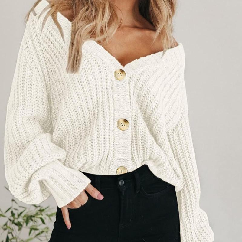 Fashion Casual Women's Knitted Cardigan Sweater Long Sleeves Loose Buttons Short Cardigans Jacket for Women Autumn and Winter Warm Knitwear Coat 25114